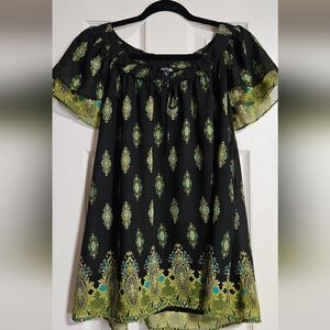 Apt 9 Boho Medallion Print Peasant Blouse Black Green Gold XL